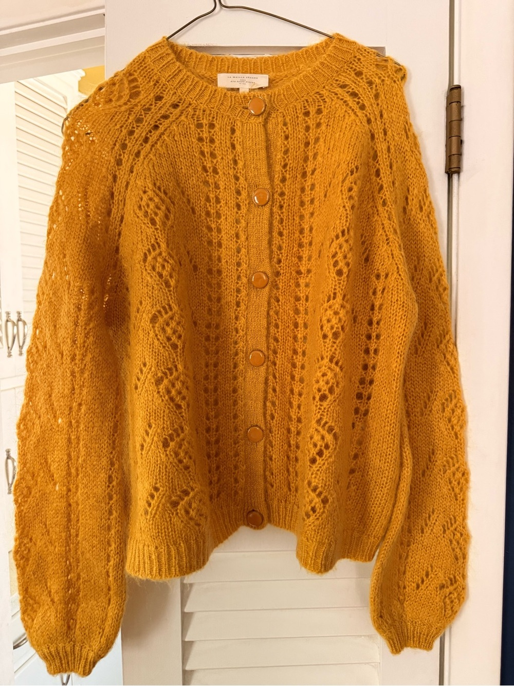 Sezane Mustard Pointelle Knit Cardigan - Picture 5 of 6